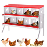Garvee Nesting Boxes for Chickens, 10 Compartment Chicken Nesting Box with Elevated Metal Legs, Metal Chicken Laying Boxes with Perch, Secure Lid, Versatile Wall Mount or Free Standing for Hens, red - Red