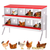 Garvee Nesting Boxes for Chickens, 10 Compartment Chicken Nesting Box with Elevated Metal Legs, Metal Chicken Laying Boxes with Perch, Secure Lid, Versatile Wall Mount or Free Standing for Hens, red