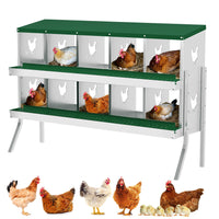 Garvee Nesting Boxes for Chickens, 10 Compartment Chicken Nesting Box with Elevated Metal Legs, Metal Chicken Laying Boxes with Perch, Secure Lid, Versatile Wall Mount or Free Standing for Hens, Green