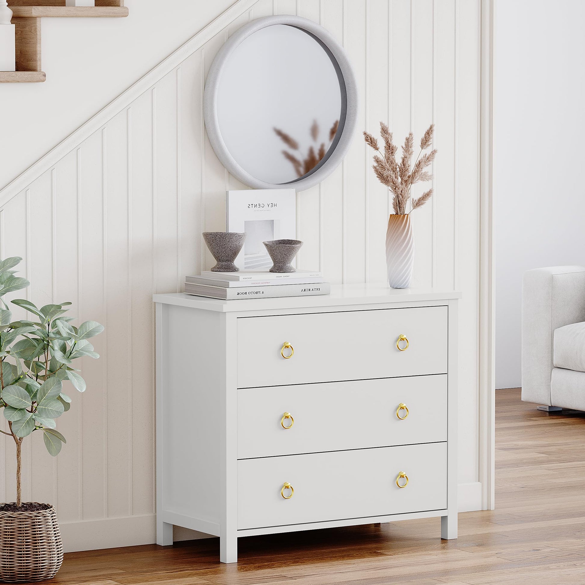Garvee 3 Dresser for Bedroom, 29" Tall Dresser, Modern Tall Drawer Dresser with Storage, Wooden Closet Dressers Chest of Drawers Freestanding for Bedroom, Nursery, Living Room, White