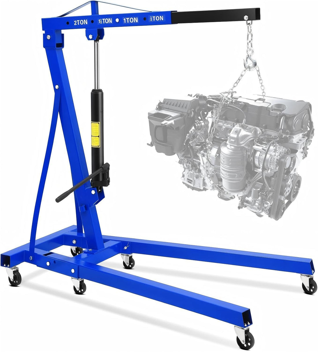 Garvee 2-Ton Engine Hoist - 4400 lbs Folding Hydraulic Cherry Picker, Heavy-Duty Shop Crane with 6 Caster Wheels and 4 Adjustable Boom Positions for Warehouse, Garage, and Workshop, Blue