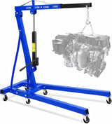 Garvee 2-Ton Engine Hoist - 4400 lbs Folding Hydraulic Cherry Picker, Heavy-Duty Shop Crane with 6 Caster Wheels and 4 Adjustable Boom Positions for Warehouse, Garage, and Workshop, Blue - Blue