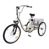 Garvee 26 Inch Adult 3 Wheel Electric Tricycle with Basket, Fat Tires,7 Speeds,350W Powerful Motor, 36V 10Ah Removable Battery - Beige - Beige