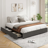 Garvee Platform Bed Frame, Fabric Upholstered with 4 Storage Drawers, No Box Spring Needed, Wooden Slats Support, Noise Free, Easy Assembly, Dark Grey(KING) - Dark Gray