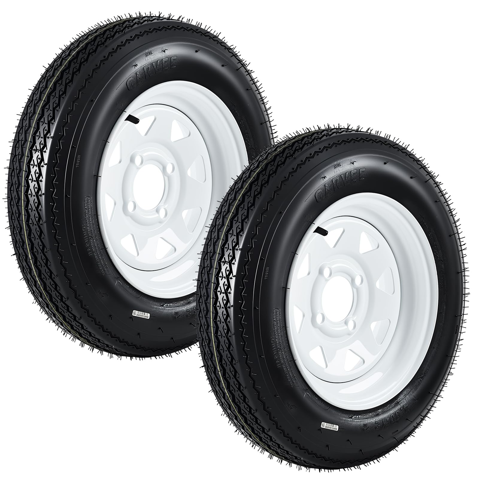 Garvee 4.80-12 Trailer Tire and Wheel Assembly, Heavy-Duty Load Range C 6PR, 12 Inch White Modular Wheel for Utility Boat Camper Trailers, Set of 2