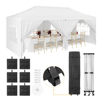 Garvee Upgraded 10x20ft Pop-Up Canopy Tent with 6 Removable Sidewalls - Heavy Duty Commercial Tent for Parties, Roller Bag, Sand Bags & Stakes, White