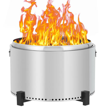 Garvee 27 Inch Smokeless Firepit Outdoor, Stainless Steel Fire Pit with Removable Stand & Ash Pan, Large Portable Outdoor Fire Pit, Smokeless Wood Burning Firepit for Camping Backyard