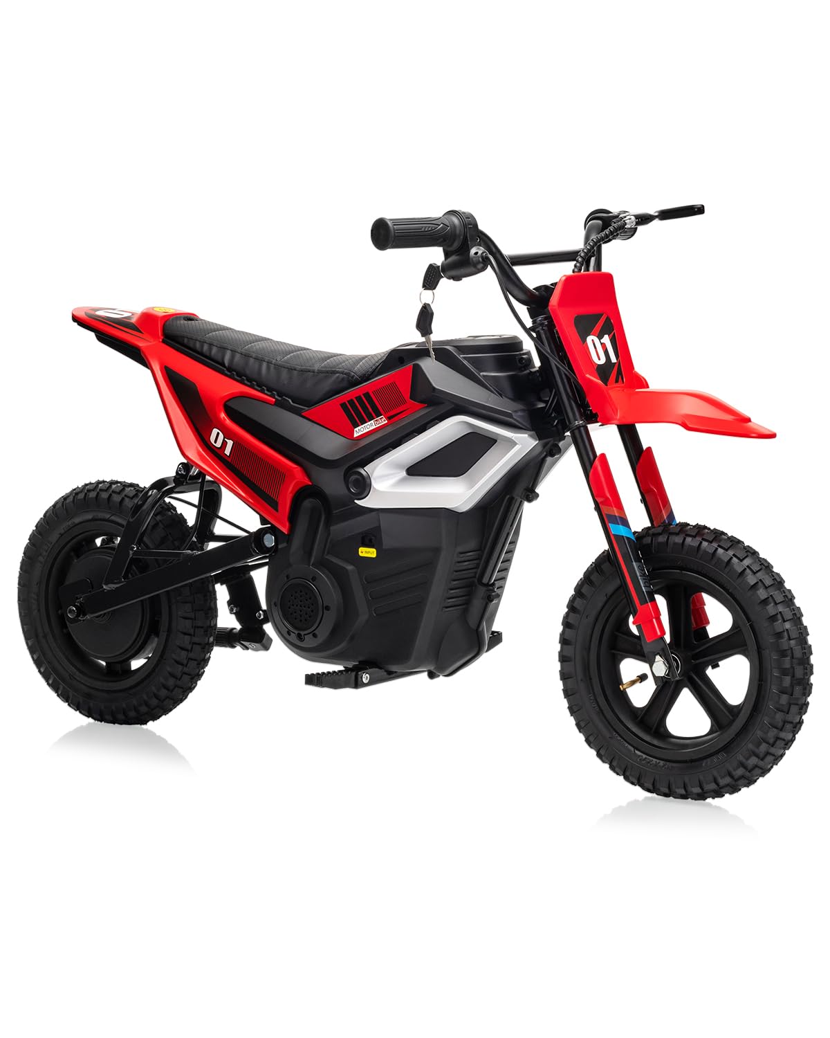 Garvee 24V Electric Dirt Bike 350W Motor 10MPH Speed Key Start Hand Brake 12" Fat Tires Dual Suspension Kids Outdoor Riding
