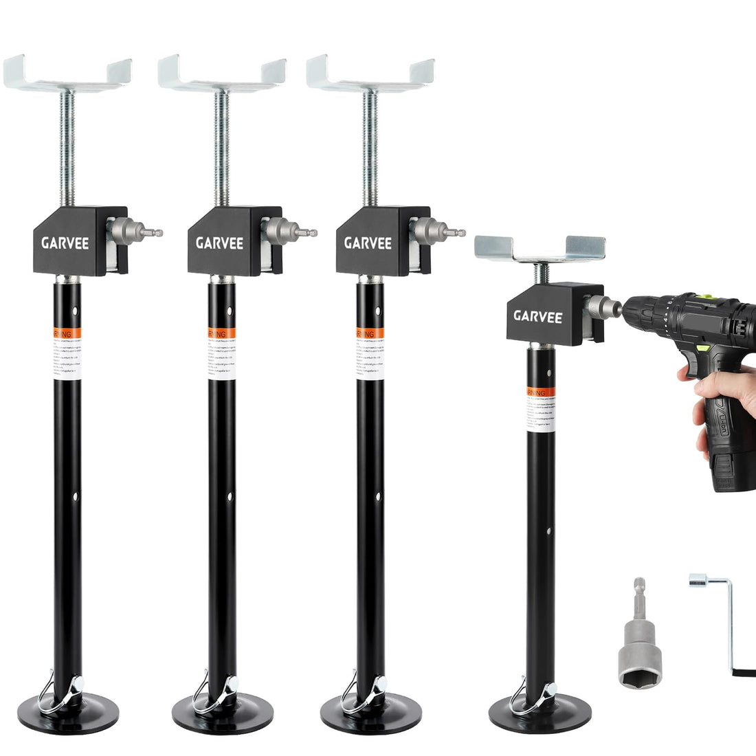 Garvee RV Stabilizer Jacks – Electric Trailer Jack Set (Supports 5000 lbs) with Flat Top Support Blocks, Adjustable 21.06"-49", Heavy-Duty Camper Stabilizer (Set of 4)