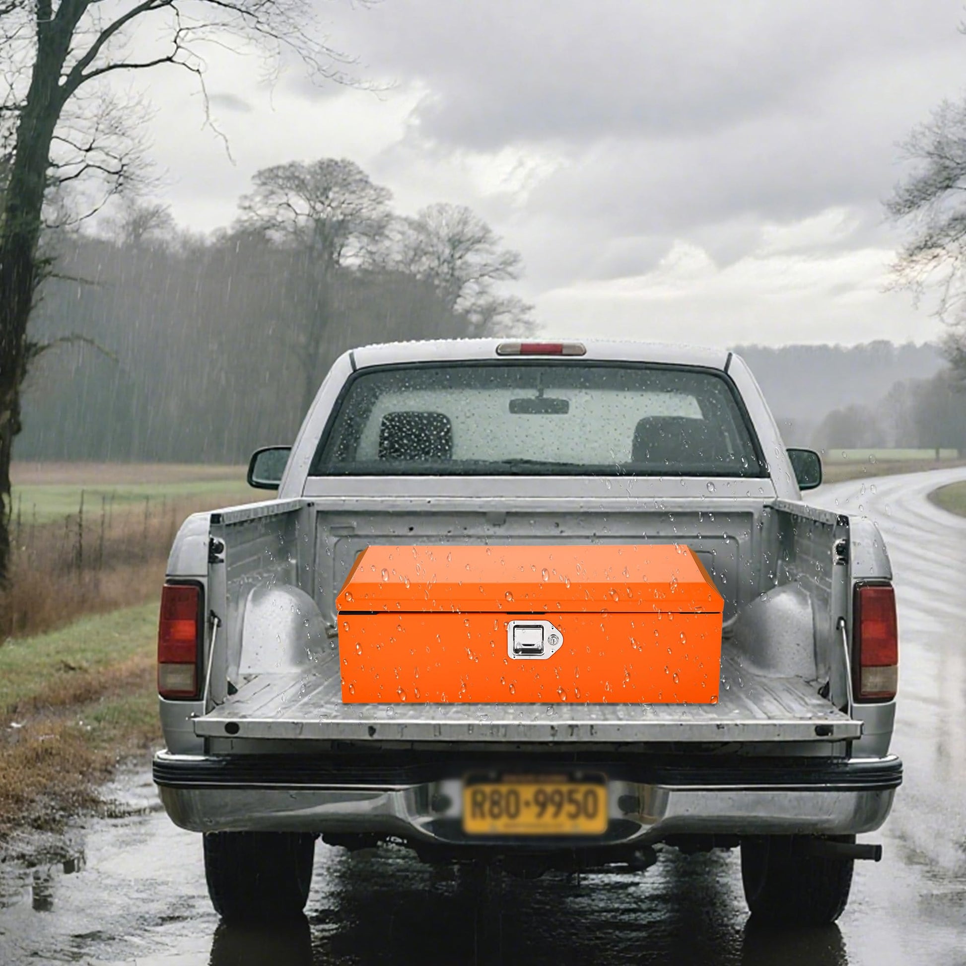 Garvee Black Steel Truck Bed Tool Box, Diamond Plate, Side Handle, Lock Keys, Compact Storage for Pickup, Truck, RV, Trailer