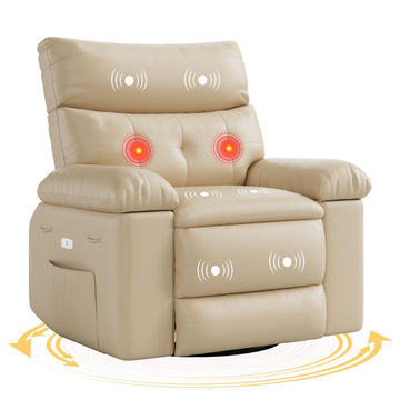 Garvee 22" Widen Rocker Swivel Recliner Chair, Lazy Boy for Adults, with Vibrating Massage and Heating, 1.5X Sponge Filling, Side Pocket, for Living Room, Bedroom, and Nursery