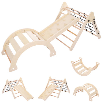 Garvee 3 in 1 Toddler Climbing Set, Jungle Gym for Toddlers - 3PCS Wooden Gym Playset with Triangle Folding Climbing Structure for Indoor Climbing and Sliding Fun