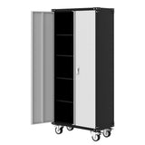 Garvee Metal Storage Cabinet - 72" Lockable Tool Cabinet with 360° Wheels, Drawers, 4 Doors, and Adjustable Shelves, Ideal for Garage, Home, and Office - Light Grey & Dark Black