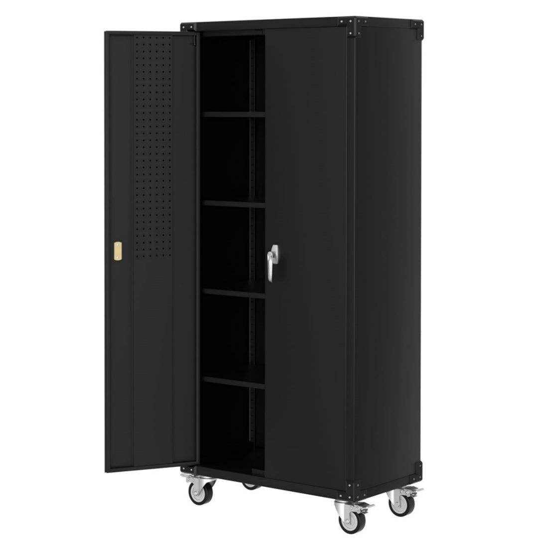 Garvee 72" Locking Rolling Cabinet with Pegboard Doors, 4 Adjustable Shelves, Heavy-Duty Cold-Rolled Steel, Lockable Wheels, Scratch-Resistant, Garage Workshop Storage