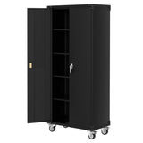 Garvee 72" Locking Rolling Cabinet with Pegboard Doors, 4 Adjustable Shelves, Heavy-Duty Cold-Rolled Steel, Lockable Wheels, Scratch-Resistant, Garage Workshop Storage, Black - Black -with 4 Shelves