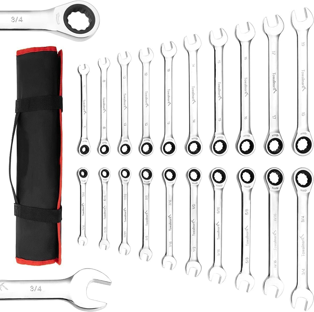 Garvee 20-Piece Ratcheting Combination Wrench Set, Fixed Head &72 Teeth, SAE 1/4-3/4"& Metric 6-19mm, Chrome Vanadium Steel with Storage Bag - 20-Piece Fixed Head SAE/Metric