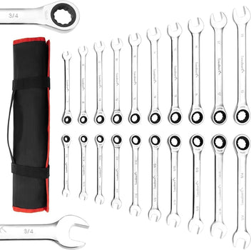 Garvee 20-Piece Ratcheting Combination Wrench Set, Fixed Head &72 Teeth, SAE 1/4-3/4"& Metric 6-19mm, Chrome Vanadium Steel with Storage Bag - 20-Piece Fixed Head SAE/Metric