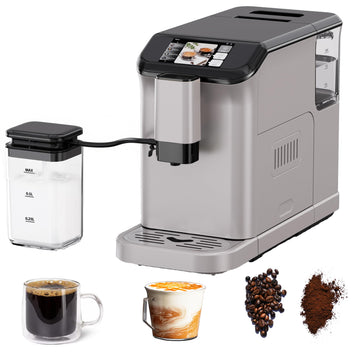 Garvee Fully Auto Espresso Machine - One - Touch, LCD Touch Control Panel，20 - Bar, Auto Milk Froth, Dual Boiler, Compact, Gun Color