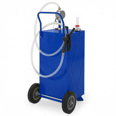 Garvee 35 Gallon Portable Fuel Gas Caddy Storage Tank – Reinforced 2-Wheel, 2-Support Design, Manual Rotary Pump, Vented Cap, Level Gauge, Fuel Hose – Gasoline/Fuel Transfer for ATV, Tractor, Mower, Car, Boat – Reinforced 2-wheel, 2-support version - Blue - Blue