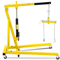 Garvee 2-Ton Folding Hydraulic Engine Hoist - Heavy-Duty Engine Crane with Leveler, Telescopic Boom, and 6 Casters for Garage, Workshop, and Warehouse, Yellow