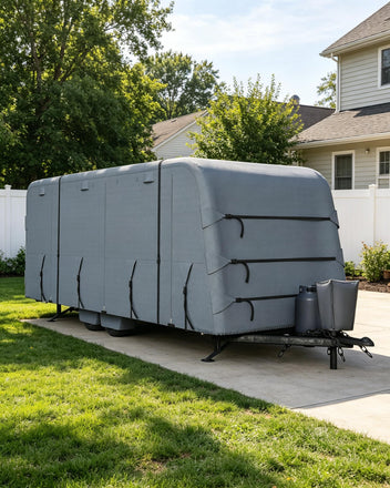 \Garvee 6-Layer Heavy-Duty RV Cover - Waterproof Windproof Travel Trailer Cover with Breathable Top, Tire Covers, and Accessories, Fits 21'-24' Motorhomes & Campers