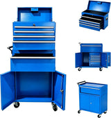 Garvee 20 Inch Heavy-Duty Tool Chest with 5 Drawers, Rolling Tool Box Cabinet on Wheels, 2-in-1 Detachable Tool Storage Organizer for Garage, Workshop, and Home Improvement, Locking Steel Tool Cart with Top Tool Box, Blue - Blue
