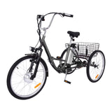 Garvee 24 Inch Adult Electric Tricycle Folding 7-Speed Electric Tricycle with Basket, 36V Detachable Battery, 250W Brushless Motor Suitable for Men and Women, Dark Gray - Dark Gray