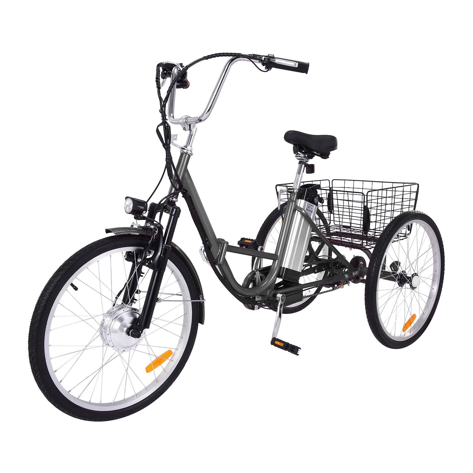 Garvee 24 Inch Adult Electric Tricycle Folding 7-Speed Electric Tricycle with Basket, 36V Detachable Battery, 250W Brushless Motor Suitable for Men and Women, Dark Gray