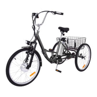 Garvee 24 Inch Adult Electric Tricycle Folding 7-Speed Electric Tricycle with Basket, 36V Detachable Battery, 250W Brushless Motor Suitable for Men and Women, Dark Gray