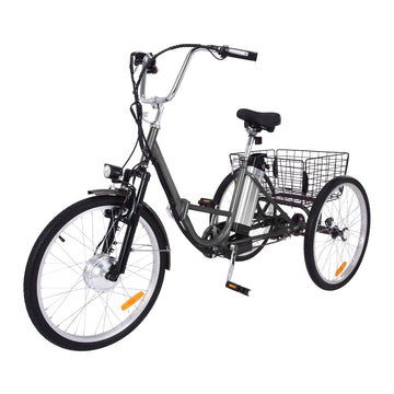 Garvee 24 Inch Adult Electric Tricycle Folding 7-Speed Electric Tricycle with Basket, 36V Detachable Battery, 250W Brushless Motor Suitable for Men and Women, Dark Gray