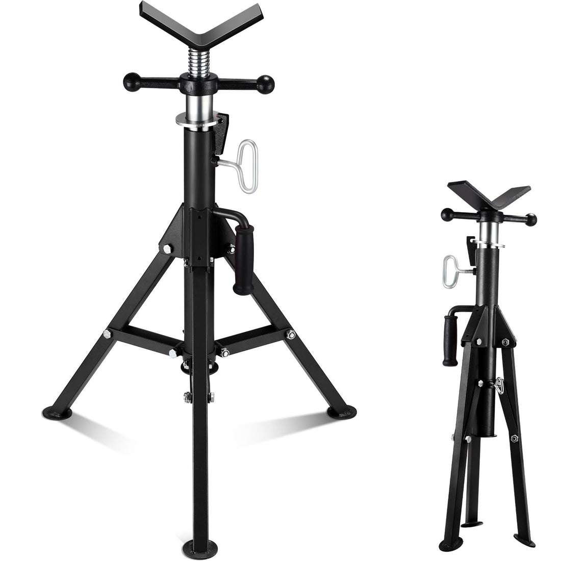 Garvee V-Head Pipe Jack Stand 2500 Lbs Load Capacity Adjustable 28-52" Height Heavy-Duty Steel Folding Legs Portable for Welding Automotive HVAC
