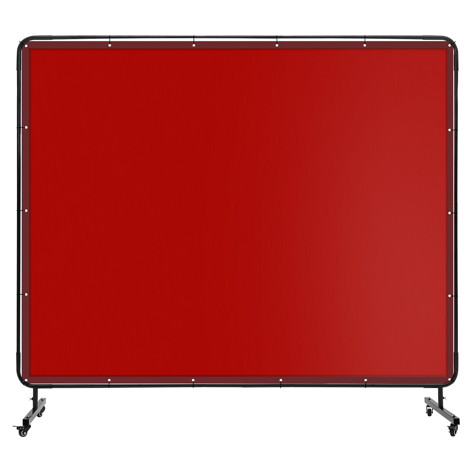 Garvee 8 X 6 FT Vinyl Welding Screen with Frame, Flame-Resistant PVC Welding Curtain with Lockable Swivel Wheels, Transparent Welding Screen Panel for Welding Safety, Red