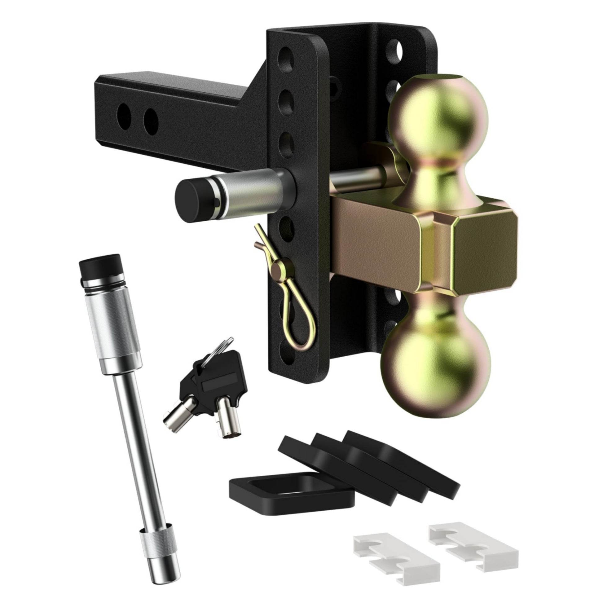 Garvee Adjustable Trailer Hitch Solid Hitch, Fits 2-Inch Receiver, 5-Inch Drop Hitch, Steel Tow Balls 2" & 2-5/16, 12,500 LBS GTW for Heavy Duty Truck, with 2 Locks