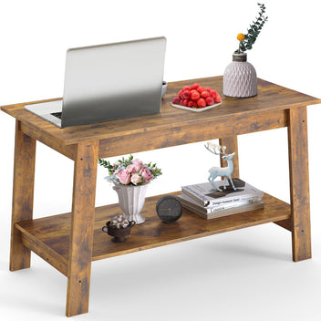 Garvee Coffee Table, 31.49'' Small Living Room Tables, 2-Tier Rustic Coffee Table for Living Room, Modern Farmhouse Style Rectangular Wood Table for Outdoors, Home Office, Bedroom, Apartment, Retro Brown