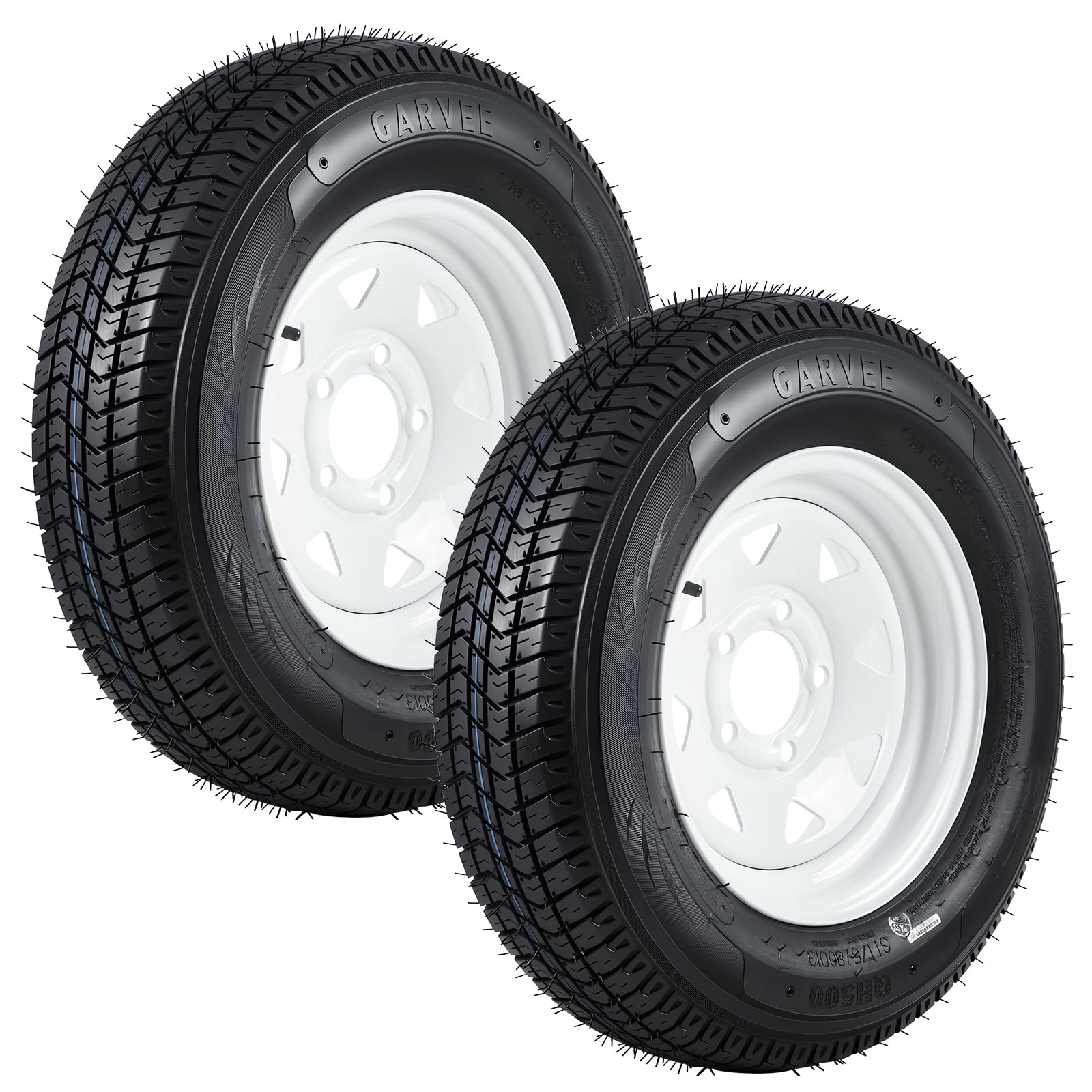 Garvee ST175/80D13 Trailer Tire and Wheel Assembly, Heavy-Duty Load Range C 6PR, 5 Lug White Modular Wheel, 13 Inch Tires for Utility and Boat Trailers, Set of 2