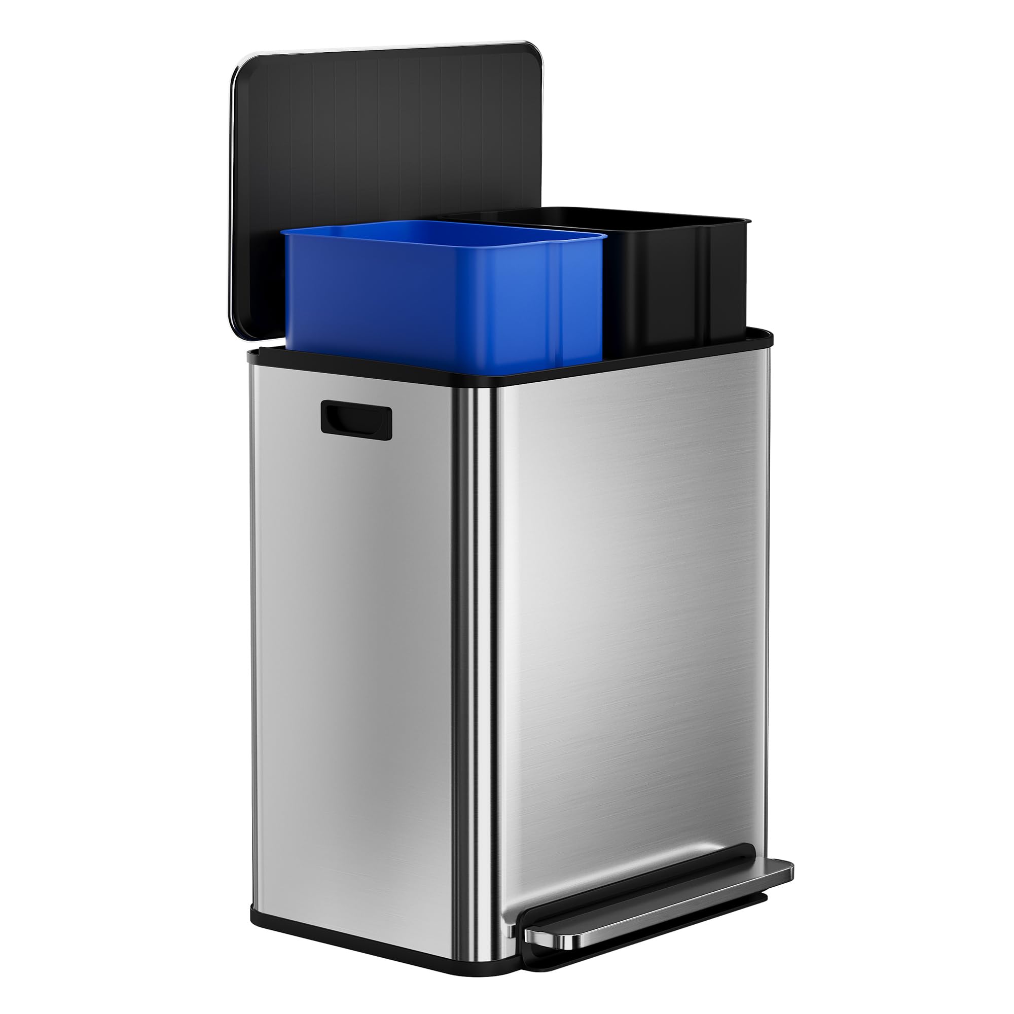 Garvee 60L/16 Gal Hands-Free Kitchen Trash Can, 2×8 Gal Pedal Trash Bin with Removable Baskets, Stainless Steel Garbage Can for Restaurant School Hospital Office