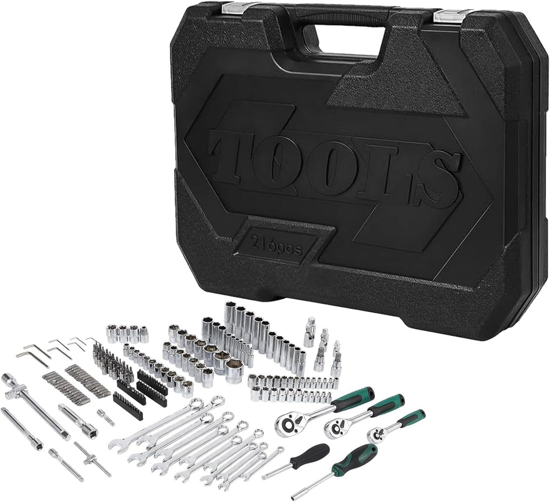 Garvee Mechanics Tool Set 216-Piece SAE/Metric Socket & Wrench Kit Durable Rolling Tool Box Portable for Automotive Repair DIY
