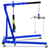 Garvee 2-Ton Folding Hydraulic Engine Hoist - Heavy-Duty Engine Crane with Leveler, Telescopic Boom, and 6 Casters for Garage, Workshop, and Warehouse, Blue - Blue