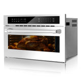 Garvee 30’ Microwave Oven, 1.6 Cu.Ft Capacity Built-In Microwave Convention Oven with Air Fryer, Child Safety Lock, Drop Down Door, 3D Surround Heating Touch Control for Versatile Cooking Solutions - silver