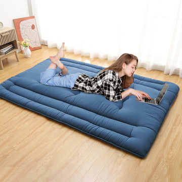 Garvee Futon Mattress Japanese Floor Mattress Full Size, Roll Up Sleeping Mattress for Floor, Japanese Style Floor Bed Foldable Floor Mattress Tatami Mat for Camping Travel, Navy Blue