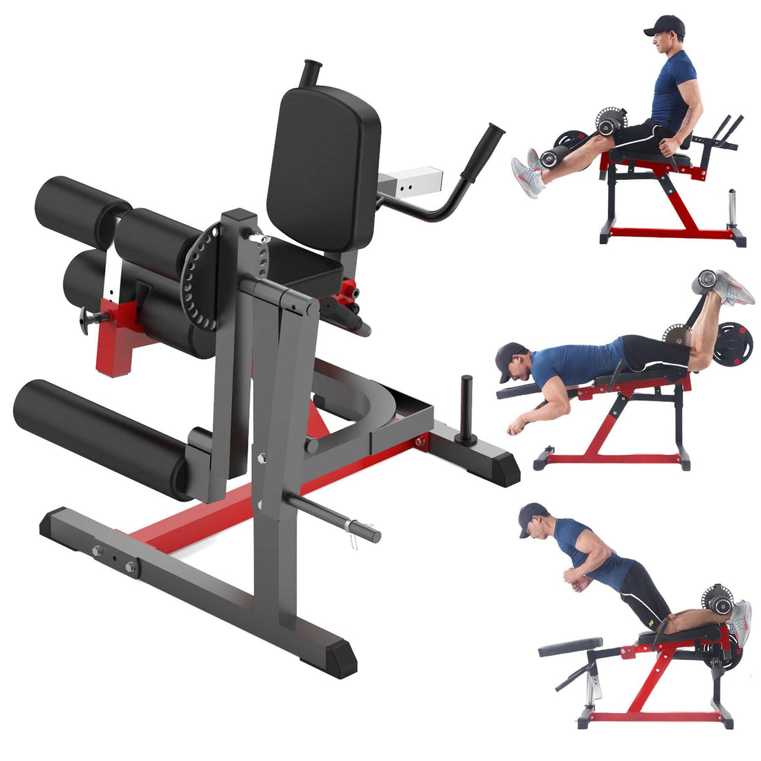 Garvee 4-in-1 Leg Extension and Curl Machine, Adjustable Leg Press Machine for Lower Body Workouts, Multi-Function Heavy-Duty Leg Extension Bench with Plate Loaded for Home Gym, Black and Red