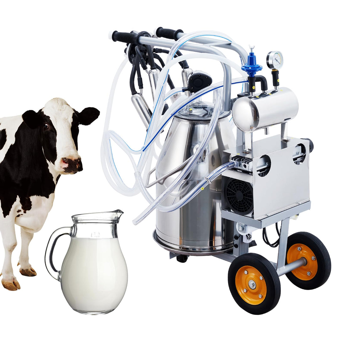 Garvee 6.6 Gal/25L Portable Cow Milking Machine, Electric Milking Machine with 304 Stainless Steel Bucket, Automatic Pulsation Vacuum Milker with Food-Grade Silicone Cups and Tubes, for Cows and Goats