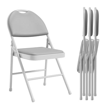 Garvee 4 Pack Folding Chairs, Portable Metal Frame Padded Folding Chair, Foldable Chairs with PU Leather Cushion and Back for Guests Kitchen Office Events Wedding Party, Grey