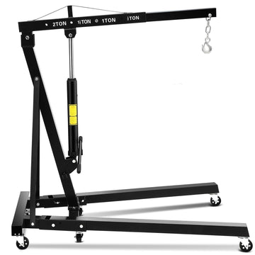 Garvee Engine Hoist, 2 Ton Hydraulic Crane, 4400LB Capacity, Collapsible Frame, 360° Swivel Casters, Adjustable Boom, for Garage Repair, Black