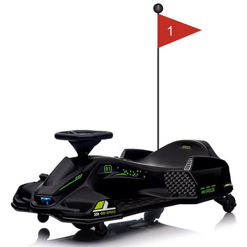 Garvee Ride - G Series: 24V Drift Go-Kart for Kids: Quality Metal, 7.5mph, LED, Music, for 8-12 Years Old - Black