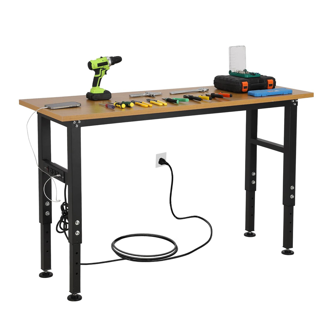 Garvee 60" x 20" Adjustable Workbench with Power Outlet - Heavy-Duty Work Bench with Foot Pads, 2500 lbs Load Capacity for Garage and Workshop