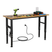 Garvee 60" x 20" Adjustable Workbench with Power Outlet - Heavy-Duty Work Bench with Foot Pads, 2500 lbs Load Capacity for Garage and Workshop