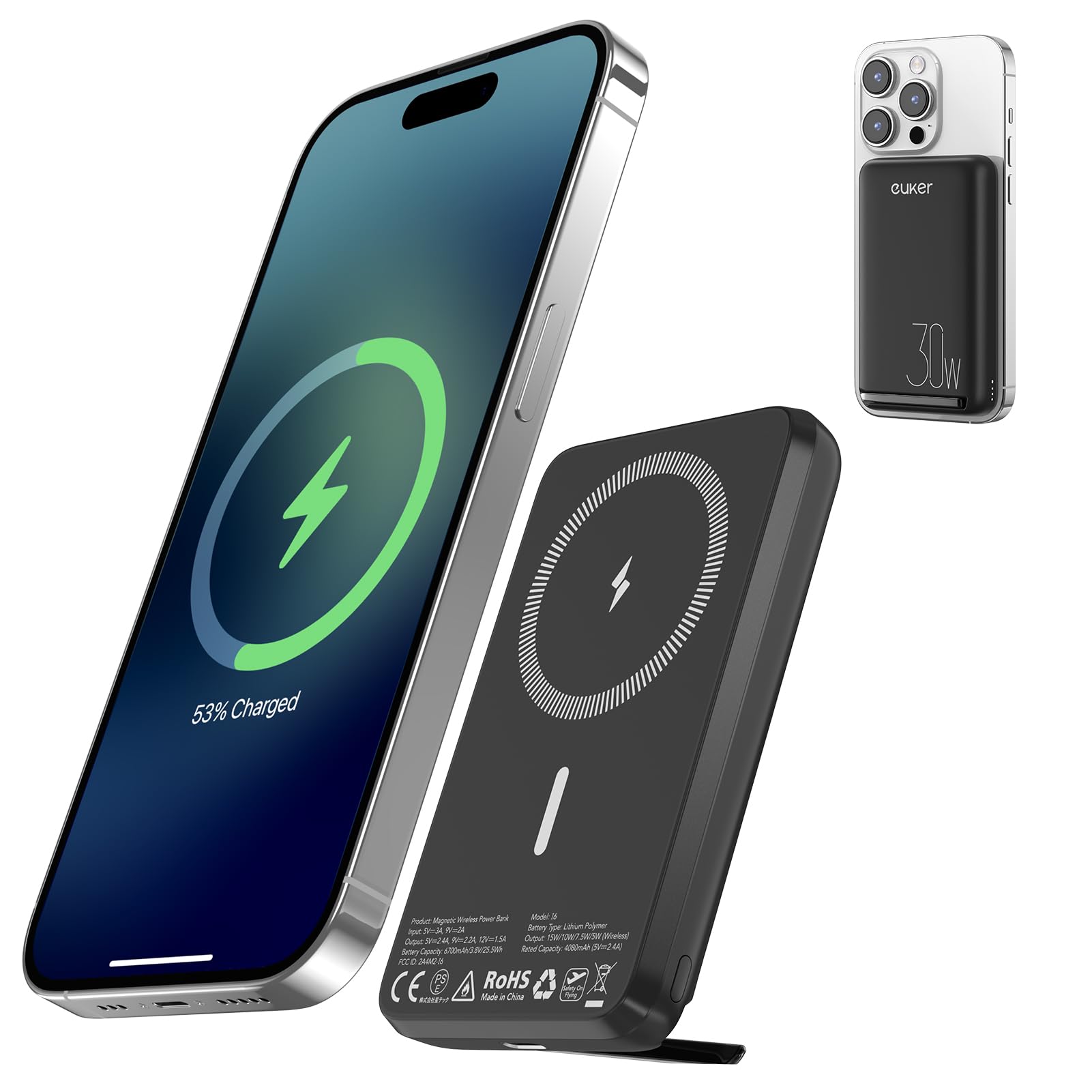 Garvee Wireless Portable Charger PD 30W 10000mAh Magnetic Power Bank, Mag-Safe Battery Pack with Foldable Stand and 12N Stronger Magnet for iPhone 14/13/12 Series