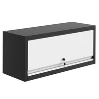 Garvee Heavy-Duty 30" Metal Wall Cabinet with Lock - Hydraulic Flip-Up Door, 33 lbs CapacitWall-Mounted Tool Storage Organizer for Garage, Kitchen, Office, and Workshop, Black Grey