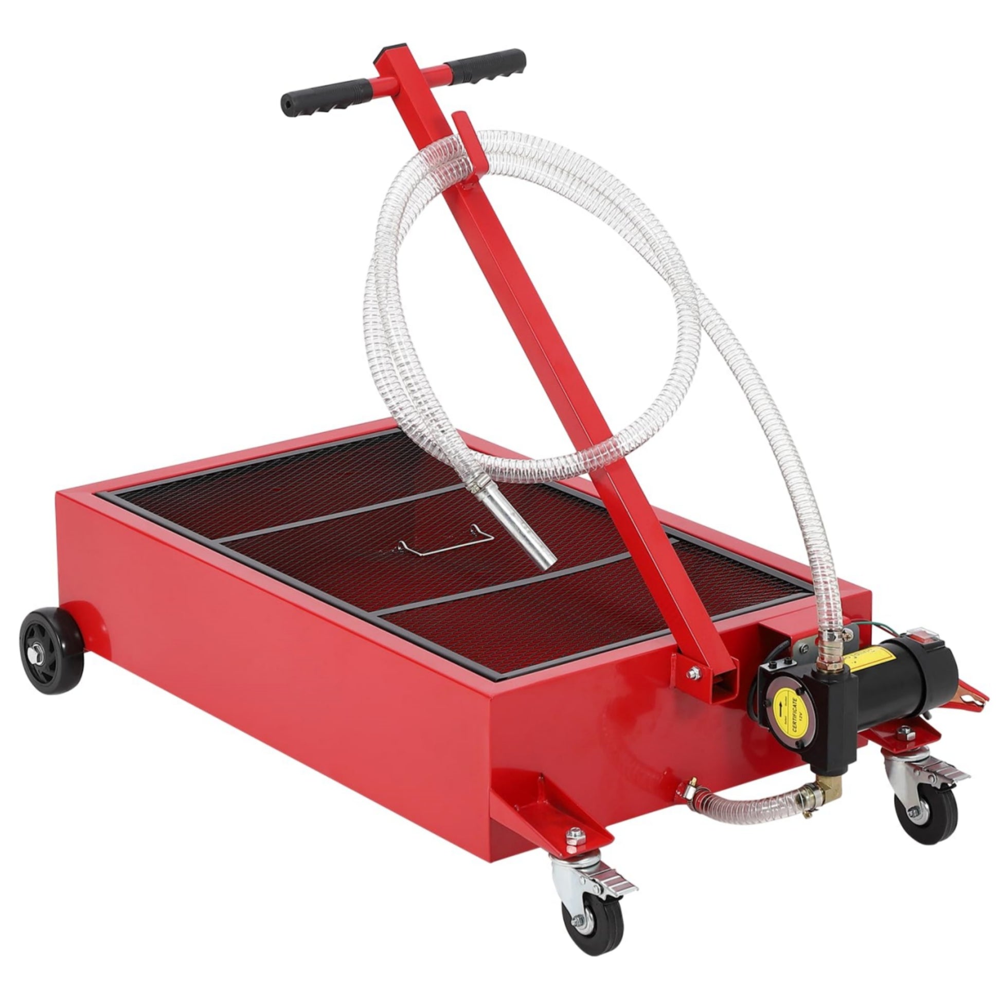 Garvee Low Profile Oil Drain Pan 25-Gallon with 180W 12V Electric Pump, Carbon Steel, Folding Handle & 8FT Hose for Cars, SUVs, Trucks